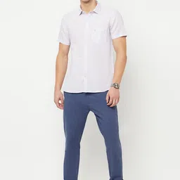 Cantabil Men Blue Checked Smart Trousers image 4