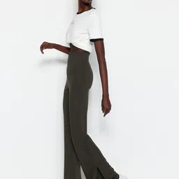 Trendyol Women High-Rise Casual Parallel Trousers With Side Slit image 5