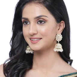 ZENEME Gold-Plated Dome Shaped Jhumkas Earrings image 5