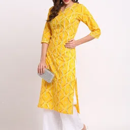 Rajnandini Women Yellow Printed Regular Pure Cotton Kurta with Palazzos image 2