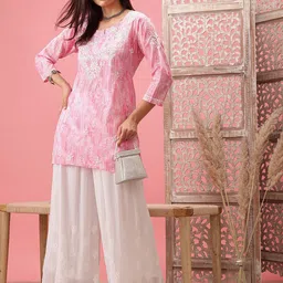 ADA Ethnic Motifs Embroidered Thread Work Pure Cotton Round Neck Kurti image 5