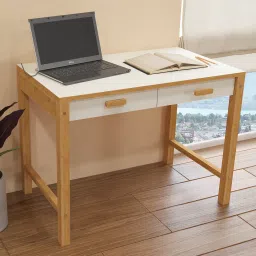 Exotica Solid Wood Study Desk with Drawers and Wooden Handles in Ivory Colour-image-18