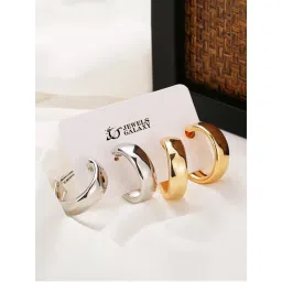 Jewels Galaxy Gold & Silver Plated Contemporary Hoop Earrings (Pack of 2)-picture-10
