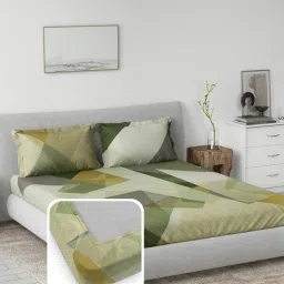 Ddecor Live Beautiful Prime Collection Ethnic Motifs King Fitted Bedsheet with 2 Pillow Cover Green-picture-10