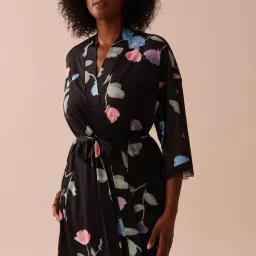 La Vie En Rose Recycled Fibers Tulip Print Lace Trim Kimono-image-21