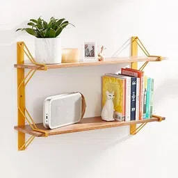 woodenmood Multi Coloured Solid Wood Wall Shelf image 1