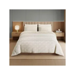 SPACES Loom Impressions 350 Tc 100% Egyptian Cotton Geometric Design Double Quilts Cream image 1