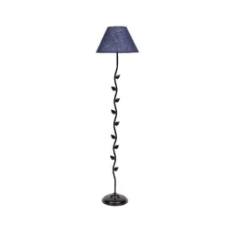 devansh Bernice Blue Natural Fiber Floor Lamp with Black Iron Base image 1