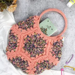Magic Needles Cute Handmade Hexagon Handbag - Peach image 1