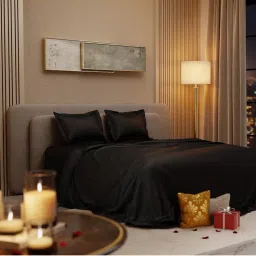 Stoa Paris Black Satin Double Bedsheet with 2 Pillow Covers-image-23