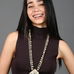 Odette White and Golden Pearl Stone Alloy Necklace-image-3