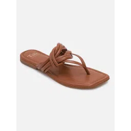 Tao Paris Women Tan T Strap Slip On Flats image 1