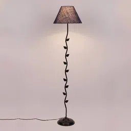 devansh Bernice Blue Natural Fiber Floor Lamp with Black Iron Base image 2