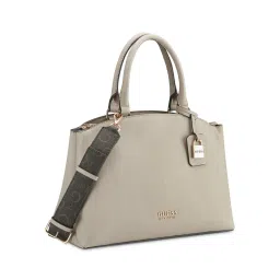 guess fashion Guess Women Beige Solid Pvc Easley Satchel Bag image 3