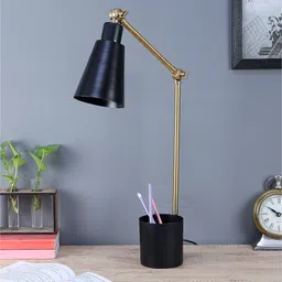 shoppeefry Designer Black and Gold Study Lamp With Metal Base image 2