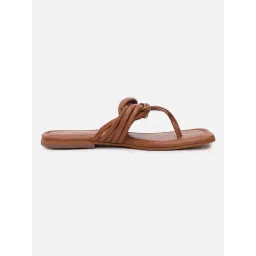 Tao Paris Women Tan T Strap Slip On Flats image 2