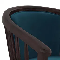 urban ladder Bella Lounge Chair in Night Blue Velvet Mahogany Colour image 4