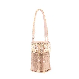 Odette Peach Shell and Beads Embroidered Cylindrical Tassels Clutch for Women image 5