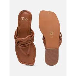 Tao Paris Women Tan T Strap Slip On Flats image 4
