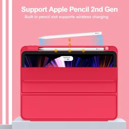 vaku luxos Vaku Stallion Trifold Polyurethane Leather, Silicone Flip Cover for Apple iPad Pro 11 Inch, iPad Air (4th Gen) (Wireless Charging Support, Red) image 4