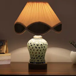 Aura White & Black Frustum Shaped Wooden Table Lamp image 5