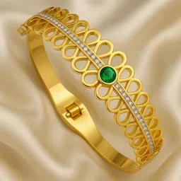 VIEN Stainless Steel Gold-Plated Artificial Stones Studded Bangle-Style Bracelet-image-46