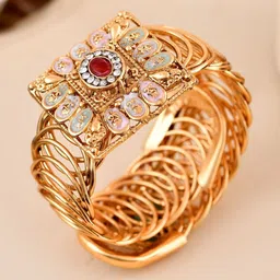 Anouk Stainless Steel Gold-Plated Kundan Studded Wraparound Square Bracelet-image-10