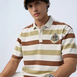 The Souled Store Men Striped Polo Collar Oversized T-shirt-picture-51