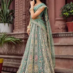 panchhi Embroidered Sequinned Semi-Stitched Lehenga & Unstitched Blouse With Dupatta image 4