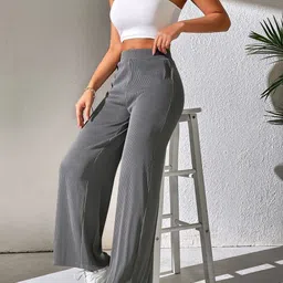 BAESD Women Relaxed Flared High-Rise Non Iron Trousers image 3