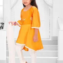 Pragya Exclusive Girls Floral Embroidered Pure Cotton Kurta With Churidar & Dupatta image 4