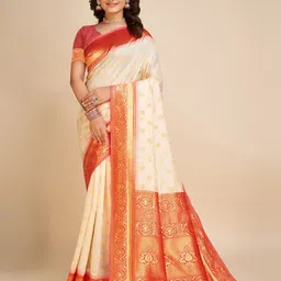 bigben textile Floral Zari Silk Blend Banarasi Saree-picture-41