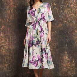 Melange by Lifestyle Women Floral Printed Gathered or Pleated Fit & Flare Midi Dress-picture-2