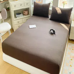 JC HOME Coffee Brown 140 TC Fitted Queen Bedsheet Set 1.50 m x 2 m image 5