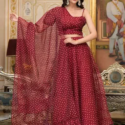 AKS Printed Foil Print Ready to Wear Lehenga & Blouse With Dupatta image 5