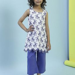 Biba Girls Floral Embroidered Regular Pure Cotton Kurta with Palazzos-picture-30