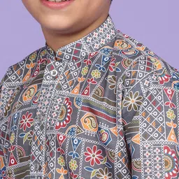 KRAFT INDIA Boys Ethnic Motifs Printed Kurta with Pyjama image 3
