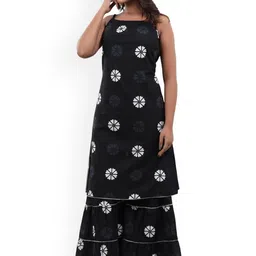 Cloth Bites Ethnic Motifs Printed Shoulder Straps Pure Cotton Straight Kurta with Sharara image 4