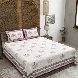 CLOTHOLOGY White & Pink Floral 180 TC King Bedsheet with 2 Pillow Covers-image-30
