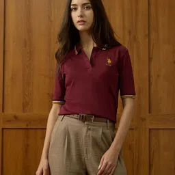 U.S. Polo Assn. Women Women Polo Collar Pure Cotton T-shirt With Tipping-image-44