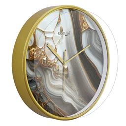 RANDOM Gold Toned & Grey Printed Contemporary Analogue Round Wall Clock image 5