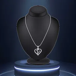 Lila Silver-Plated CZ Studded Alphabet 'V' Heart Shaped Stainless Steel Pendant & Chain-picture-25