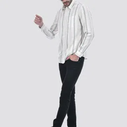 Numero Uno Men Spread Collar Vertical Striped Cotton Casual Shirt image 5