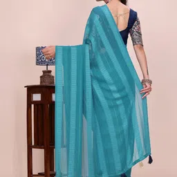 K 5 Fashion Woven Design Embroidered Poly Georgette Saree image 4