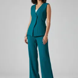 glitchez Solid V-Neck Blazer & Trousers Co-Ords image 3