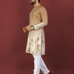 CHARLOTTE GRACIOUS Floral Printed Band Collar Sequinned Straight Kurta image 4