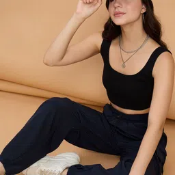 QIOA Women Relaxed Loose Fit High-Rise Easy Wash Cargos Trousers image 5