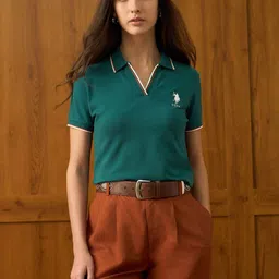 U.S. Polo Assn. Women Self Design Polo Collar Cotton T-shirt-image-12