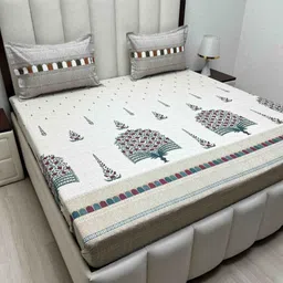 Pure Decor Lifestyle Grey Printed Pure Cotton 380 TC King Bedsheet Set-2.74 m x 2.74 m-picture-39