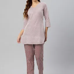 KALINI Chevron Printed V-Neck Three-Quarter Sleeves Pure Cotton Top With Trouser image 1